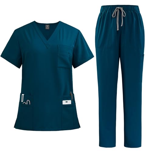 LUNULE Medizinische Arbeitskleidung Damen Herren Krankenschwester Set Waschbar Unisex Uniform Krankenhaus Kurzarm Oberteil Mit Hose Schlupfkasack Für Altenpflege Krankenpflege von LUNULE