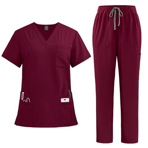 LUNULE Medizinische Arbeitskleidung Damen Herren Krankenschwester Set Waschbar Unisex Uniform Krankenhaus Kurzarm Oberteil Mit Hose Schlupfkasack Für Altenpflege Krankenpflege von LUNULE