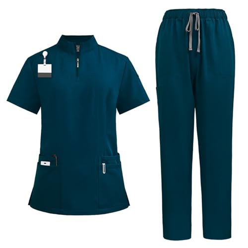 LUNULE Medizinische Arbeitskleidung Damen Herren Krankenschwester Set Waschbar Unisex Uniform Krankenhaus Kurzarm Oberteil Mit Hose Schlupfkasack Für Altenpflege Krankenpflege von LUNULE