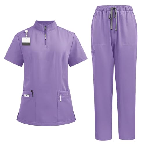 LUNULE Medizinische Arbeitskleidung Damen Herren Krankenschwester Set Waschbar Unisex Uniform Krankenhaus Kurzarm Oberteil Mit Hose Schlupfkasack Für Altenpflege Krankenpflege von LUNULE