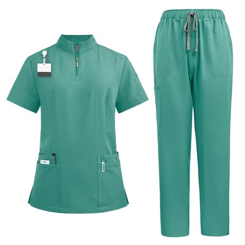 LUNULE Medizinische Arbeitskleidung Damen Herren Krankenschwester Set Waschbar Unisex Uniform Krankenhaus Kurzarm Oberteil Mit Hose Schlupfkasack Für Altenpflege Krankenpflege von LUNULE