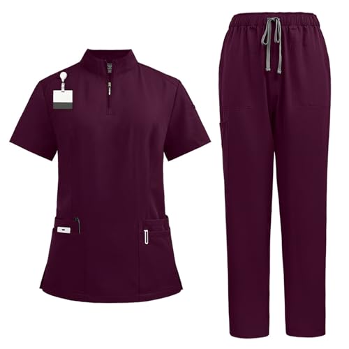 LUNULE Medizinische Arbeitskleidung Damen Herren Krankenschwester Set Waschbar Unisex Uniform Krankenhaus Kurzarm Oberteil Mit Hose Schlupfkasack Für Altenpflege Krankenpflege von LUNULE