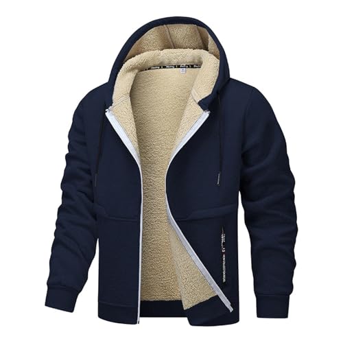 Outdoor Jacke Herren Sweatjacke Mit Kapuze Langarm Reißverschluss Gefütterte Warm Winterjacke Bequemes Hoodie Regular Fit(Marine,L) von LUNULE