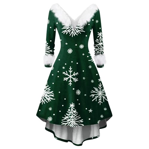 LUNULE Partykleid Damen Silvester Outfit Weihnachten Druck Elegant Festlich Abendkleider Xmas Cocktailkleid Kleider Herbst Prinzessin Kleid(Dark Green,M) von LUNULE