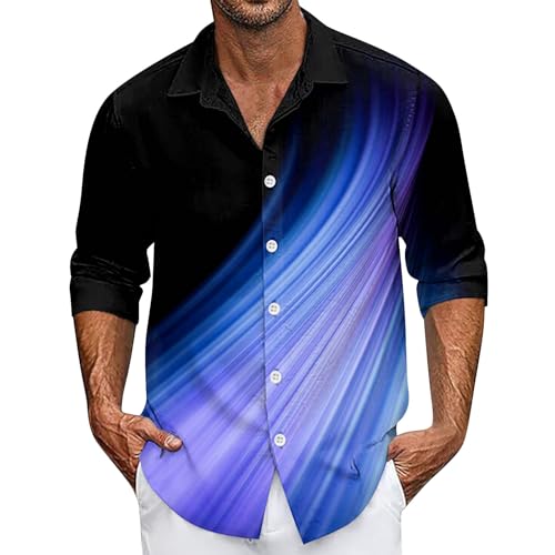 LUNULE Poloshirt Herren Langarm Sweatshirt Herren Schwarzes Hemd Herren Funktions Tshirt Herren Gradient Herrenhemd Button Down Revers Langarmhemd 3D Druck Hemden Herren Hemd Weiß (Purple, 3XL) von LUNULE