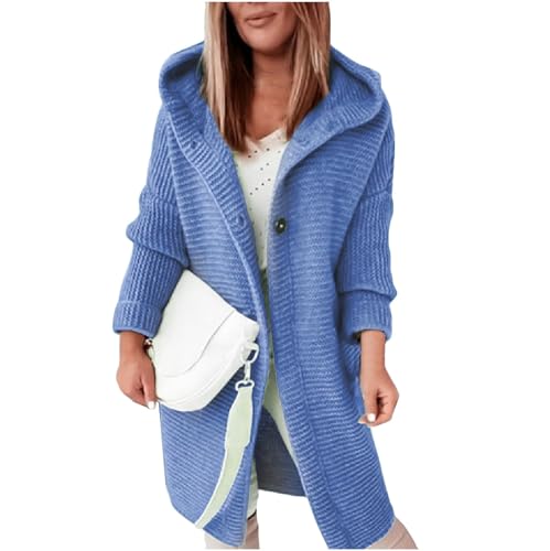 LUNULE Pullover Damen Herbst Wintermantel Lang Mantel Dufflecoat Einfarbig Langarm Grobstrick Hoodie Jacke Mit Kapuze Winter Strick Cardigan Lederjacke Frauen von LUNULE