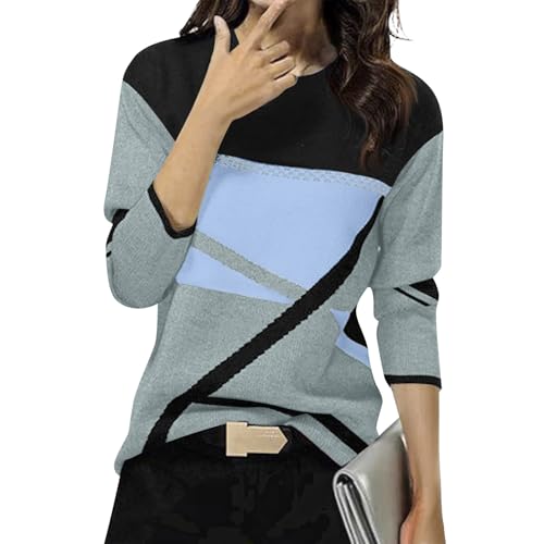 LUNULE Pullover Damen Winter Weihnachtspullover Farbblock Rundhals Langarm Pulli Ohne Kapuze Basic Oberteile Casual Bequem Langarmshirt Herbst von LUNULE