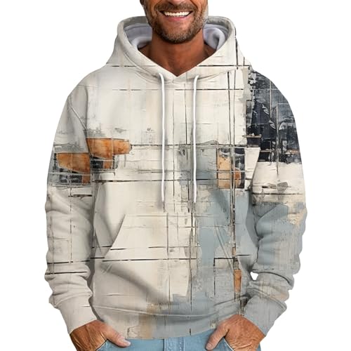 LUNULE Pullover Herren Langarmshirt Batik Drucken Langarm Kapuzenpullover Mit Taschen Männer Basic Sport Hooded Sweatshirt Hoodie (Khaki,6XL) von LUNULE