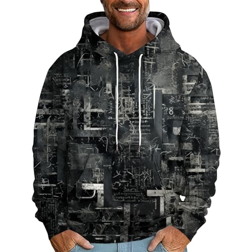 LUNULE Pullover Herren Mit Kapuze Weihnachtspullover Batik Drucken Langarm Kapuzenpullover Taschen Männer Basic Sport Hooded Sweatshirt Winter (Black,6XL) von LUNULE