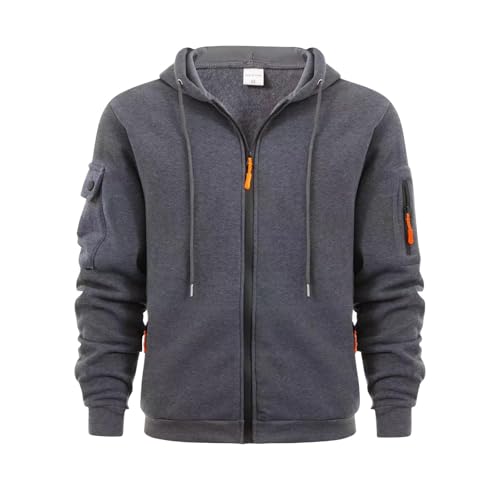 LUNULE Pullover Herren Mit Kapuze Weihnachtspullover Sweatjacke Einfarbig Langarm Kapuzenjacke Reißverschluss Casual Basic Hoodies(Grau,M) von LUNULE