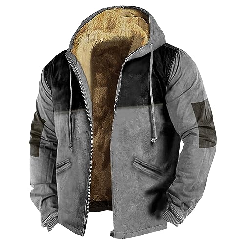 LUNULE Softshelljacke Herren Wasserdicht Regenjacke Wasserdicht Herren Fleece Herbst Winter Warm Plaid Fleece Holzfällerhemd Mit Kapuze Lässige Outdoor Kariertes Lederpflege Jacke (Gray, 7Xl) von LUNULE