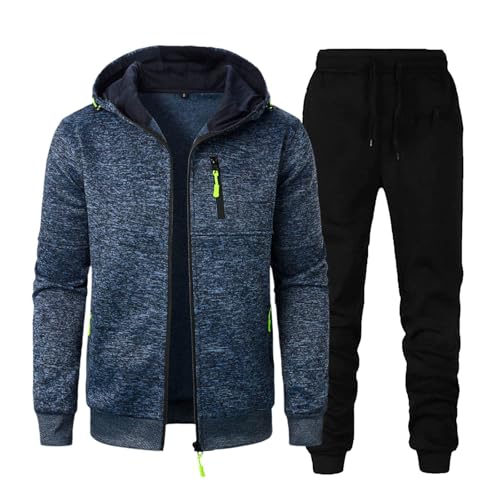 LUNULE Sportanzug Herren Sport Anzug Casual Kapuzenjacke Und Jogginghose Sweatjacke Mit Reißverschluss Tracksuit Hausanzug Jogginganzug Baumwolle(Navy,M) von LUNULE