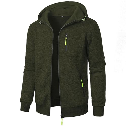LUNULE Sportjacke Herren Jacke Sommer Einfarbig Langarm Sweatjacke Mit Reißverschluss Casual Sweatshirt Zip Up Hoodies Motorrad (Armeegrün,M) von LUNULE