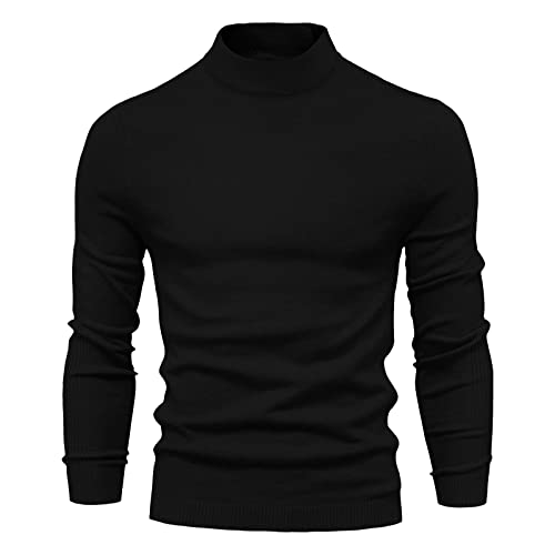 LUNULE Strickpullover Herren Einfarbig Feinstrick Pullover mit Halber Kragen/Rollkragenpullover Slim Fit Männer Sweater Winter Warmer Oberteile Freizeit Sweatshirt Winterpullover Alltag Basic Pulli von LUNULE