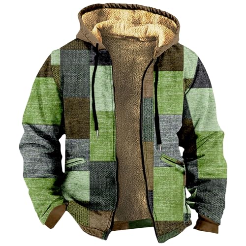 LUNULE Strickpullover Herren Herren Jacke Warm Pulli Herren Farbblock Teddy Fleece Gefüttert Hoodie Jacke Mit Reißverschluss Regenjacke Herren 5XL (Dark Green, L) von LUNULE