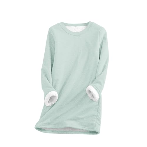 LUNULE Sweatshirt Damen Oversized Einfarbig Langarm Teddy Fleece Warmer Plüsch Gefütterte Pulli Ohne Kapuze Casual Rundhals Fleecepullover von LUNULE