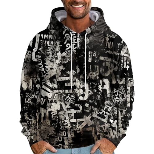 LUNULE Sweatshirts Für Herren Anime Pullover Batik Drucken Langarm Kapuzenpullover Mit Taschen Männer Basic Sport Hooded Sweatshirt Halloween Tshirt (Black,6XL) von LUNULE