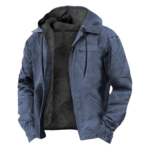 Teddyfleece Jacke Herren Strickjacke Winter Einfarbig Teddy Fleece Gefüttert Langarm Hoodie Mit Kapuze Herbst Warm Übergangsjacke(Blue,L) von LUNULE