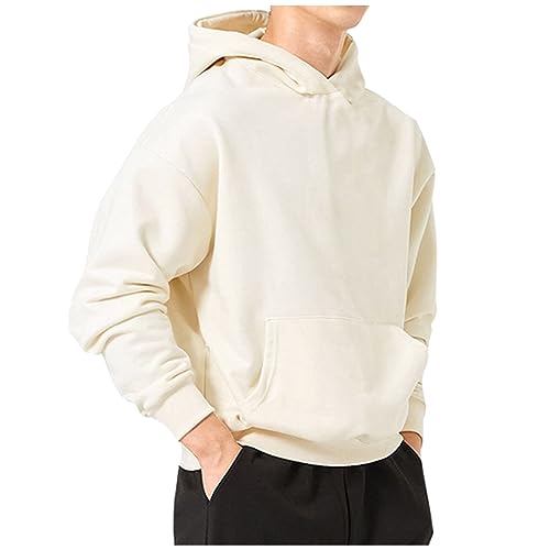 LUNULE Unterhemd Herren Herren Tshirt Set Hemd MäNner Kurzarm MäNner Einfarbig Langarm Kapuzenpullover Mit Taschen Casual Warm Sweatshirt Mit Kapuze Unisex Sweetshirts/Herren (Beige, XL) von LUNULE