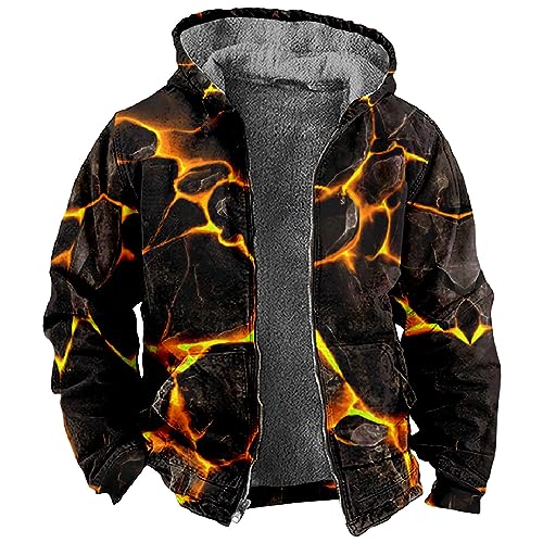 LUNULE Waterproof Jacket Men Bodenlanger Mantel Trachtenjacken & -Strickjacken 3D Druck Teddy Fleece Gefüttert Hoodie Jacke Winter Dicke Plüsch Innenfutter Mantel (Schwarz, 6Xl) von LUNULE