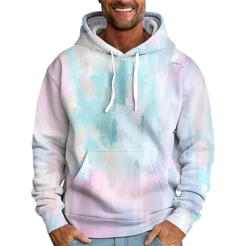 Weiße Blusen Kapuzenpullover Herren Outdoor Pullover Batik Druck Langarm Mit Kapuze Unisex Basic Hoody Prohibited Hoodie Jacke Herren(Cyan,L) von LUNULE