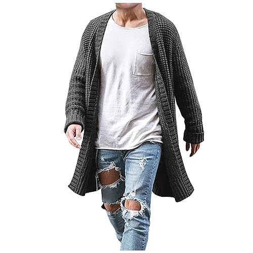 Weiße Strickjacke Winter Jacken Für Männer Zipper Hoodie Herren Einfarbig Langarm Grobstrick Jacke Open Front Sweater Outwear Softshell von LUNULE