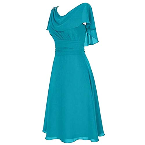 LUNULE Wickelkleid Damen Elegant, Reifrock Brautkleid Festliche Kleider Für Damen Einfarbig Schulterfrei Chiffon Ballkleid Fledermaus Ärmel Brautjungfernkleider Konfirmationskleider (Blau,L) von LUNULE