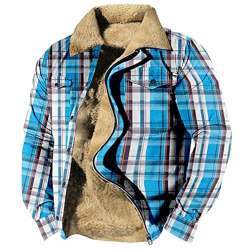 LUNULE Windbreaker Herren Pilotenjacke Herren Holzfäller Jacke Herbst Winter Warm Plaid Fleece Holzfällerhemd Mit Kapuze Lässige Outdoor Kariertes Sweatjacke (White, L) von LUNULE