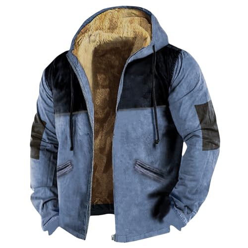 Winterjacke Jungen Pullover Herren Mit Kapuze Einfarbig Teddy Fleece Gefüttert Langarm Hoodie Jacke Herbst Winter Warm Reißverschluss(Blue,7XL) von LUNULE