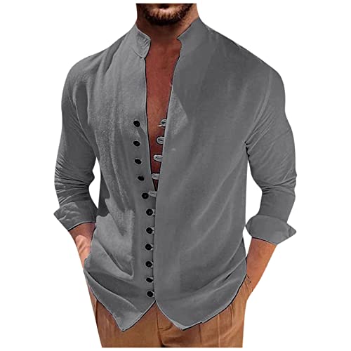 Langarmshirt Herren Sport Tshirts Herren Weihnachtspullover Herrenhemden Langarm Einfarbig Baumwolle Leinen Hemden Mit Knöpfen Lässige Lose Fit Leinenhemd Vintage Funktionsshirt Herren Wandern von LUNULE