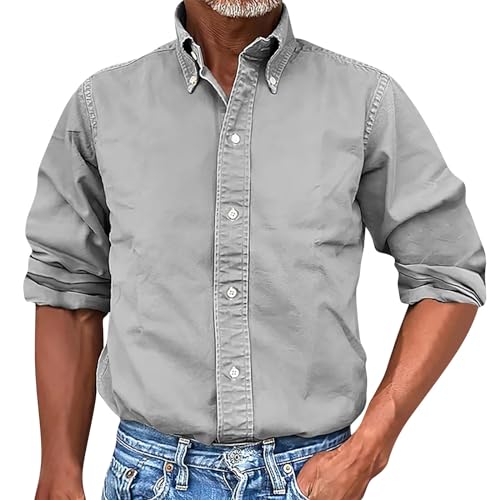 Langarmshirts Für Herren Arbeitshemd Einfarbig Button Down Hemden Regular Fit Revers Freizeithemd Casual Basic Hemd Sommer Langarm Shirt von LUNULE