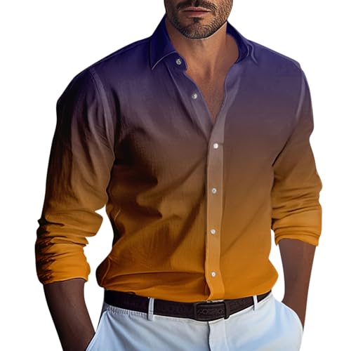 Langarmshirts Für Herren Gym Shirt Herren Weihnachts Pyjama Herren Pullover Ohne Kapuze Gradient Druck Revers Herrenhemd Mit Knöpfen Frühling Herbst Langarmhemd Arbeits Tshirt Herren von LUNULE