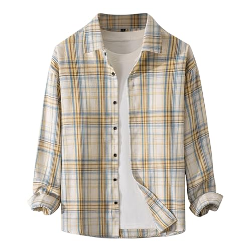 Langarmshirts Für Herren Trachtenhemd Kariert Muster Hemden Mit Knöpfen Casual Freizeithemd Loose Fit Arbeitshemd Oktoberfest Shirt von LUNULE