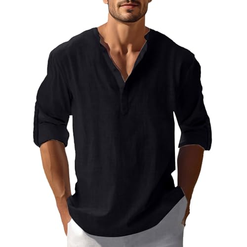 Leinenhemd Herren Kurzarm Einfarbig Baumwolle Leinen Hemd Vintage Button Down Henley Shirts Regular Fit Businesshemd Casual Leicht Sommerhemd Bequeme Freizeithemd Leinenhemd Herren Kurzarm Einfarbig Baumwolle Leinen Hemd Vintage Button Down Henley Shirts Regular Fit Businesshemd Casual Leicht Sommerhemd Bequeme Freizeithemd von LUNULE