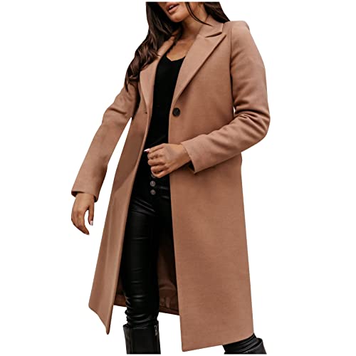 Mantel Damen LUNULE Lang Faux Wollmantel Frauen Winddichter Trenchcoat Knöpfen Damenmantel mit Gürtel/ohne Freizeit Outwear Herbstjacke Elegant Cardigan Revers Overcoat Übergangsmantel Herbst Frühling von LUNULE