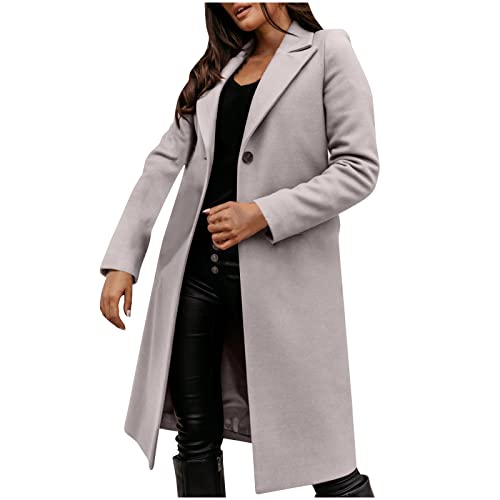 Mantel Damen Lang Faux Wollmantel Frauen Winddichter Trenchcoat Knöpfen Damenmantel Mit Gürtel/Ohne Freizeit Outwear Herbstjacke Elegant Cardigan Revers Overcoat Übergangsmantel Herbst Frühling von LUNULE