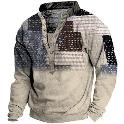 Oversize Pullover Herren T-Shirts Für Herren Skiunterwäsche Herren T Shirt Herren Camouflage Druck Button Down V Ausschnitt Langarm Henley Shirt Frühling Herbst Longsleeve Unterhemd Herren Schwarz von LUNULE