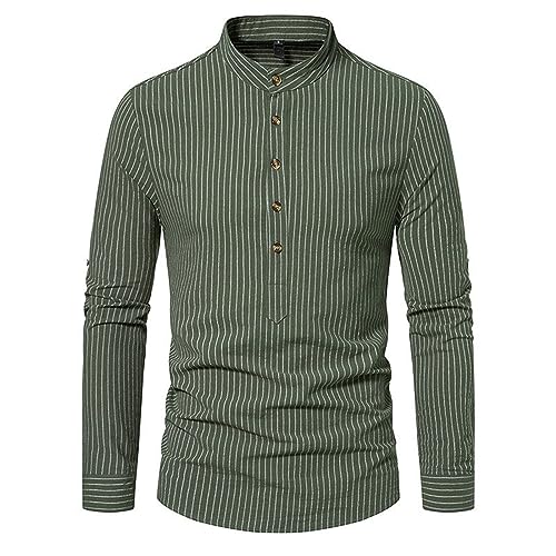 Poloshirts Für Herren Trachtenhemd T Shirt Weiß Atmungsaktive Shirts Retro Gestreiftes Druck Hemden Button Down Stehkragen Basic Langarmhemd Bowling Hemd von LUNULE