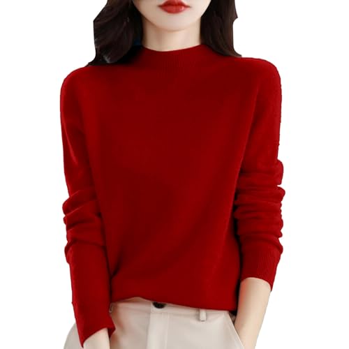 Pullover Für Damen Strickpullover Rundhals Langarm Ohne Kapuze Einfarbig Basic Pulli Sweater Locker Wollpullover von LUNULE