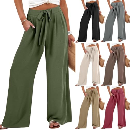 Sommerhose Damen Leicht Einfarbig Weite Hose Mit Taschen Leichte Und Luftig Marlene Palazzo High Waist Freizeithose Mode Lässig Strandhose Locker Bequeme Sommerhose Damen Leicht Einfarbig Weite Hose Mit Taschen Leichte Und Luftig Marlene Palazzo High Waist Freizeithose Mode Lässig Strandhose Locker Bequeme von LUNULE