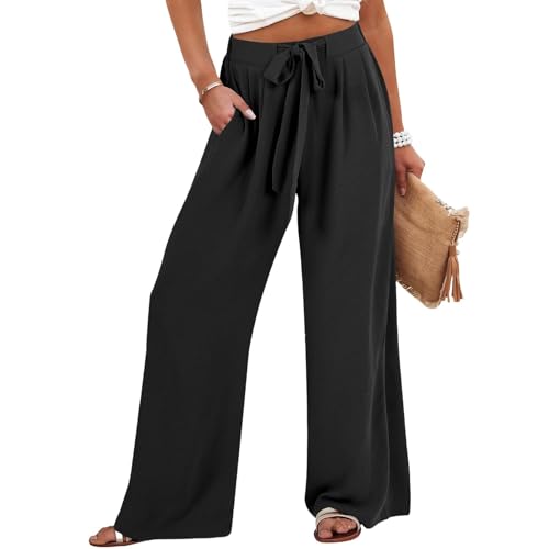 Sommerhosen Damen Einfarbig Weite Hose Mit Taschen Leichte Und Luftig Sommerhose Marlene Palazzo High Waist Freizeithose Mode Lässig Strandhose Locker Bequeme Sommerhosen Damen Einfarbig Weite Hose Mit Taschen Leichte Und Luftig Sommerhose Marlene Palazzo High Waist Freizeithose Mode Lässig Strandhose Locker Bequeme von LUNULE