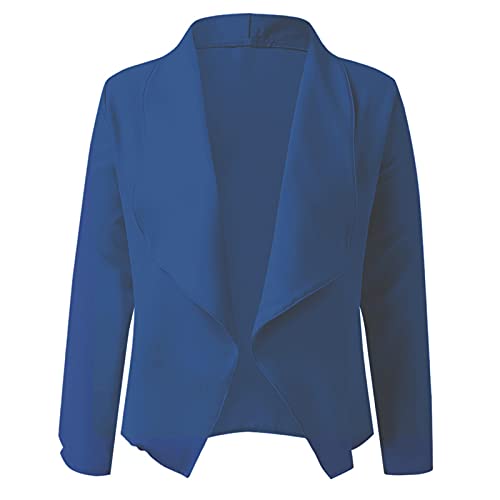 Sommerjacke Damen Leicht Mantel Einfarbig Langarm Open Front Jacke Slim Fit Arbeit Büro Sakko Klassisch Business Blazer Schwarz(Blau,XL) von LUNULE