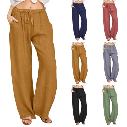 Sporthose Damen Stoffhose Sommer Einfarbig Freizeithose Leicht Casual Hose High Waist Weites Bein Strandhose Sweathose Palazzo von LUNULE