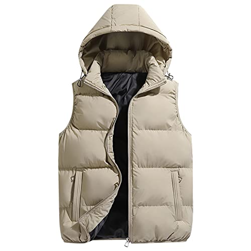 Steppweste Herren Einfarbig Winterweste Mit Abnehmbarer Kapuze Warmer Ärmellose Sportjacke Mit Zipper Taschen Ärmellose Outdoorjacke Street Style Hooded Puffer Weste Männer Freizeit Hybridweste von LUNULE