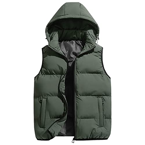 Steppweste Herren Einfarbig Winterweste Mit Abnehmbarer Kapuze Warmer Ärmellose Sportjacke Mit Zipper Taschen Ärmellose Outdoorjacke Street Style Hooded Puffer Weste Männer Freizeit Hybridweste von LUNULE