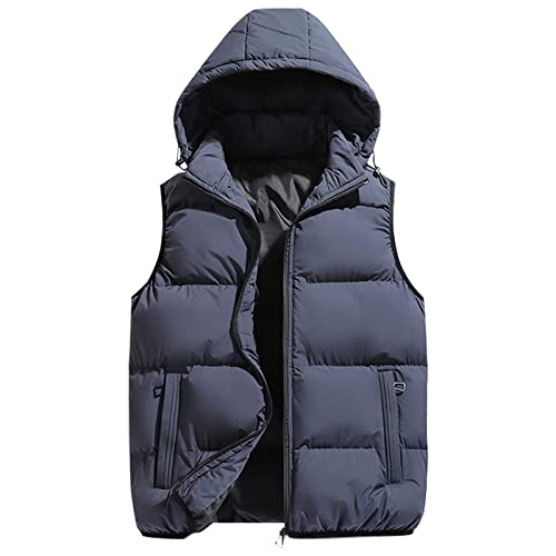 Steppweste Herren LUNULE einfarbig Winterweste mit abnehmbarer Kapuze Warmer Ärmellose Sportjacke mit Zipper Taschen Ärmellose Outdoorjacke Street Style Hooded Puffer Weste Männer Freizeit Hybridweste von LUNULE