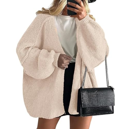 Strickjacke Damen Cardigan Herbst Winter Langarm Grobstrick Jacke Elegant Open Front Sweater Bequeme Warme Strickjacken Oversize Pullover Casual Locker Strickmantel Leicht Freizeitjacke Strickpullover von LUNULE