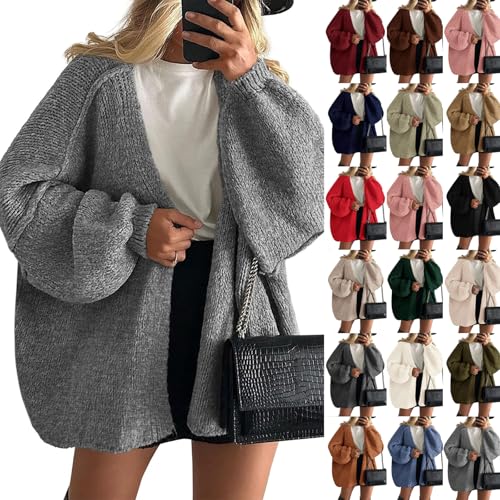 Strickjacke Damen Cardigan Herbst Winter Langarm Grobstrick Jacke Elegant Open Front Sweater Bequeme Warme Strickjacken Oversize Pullover Casual Locker Strickmantel Leicht Freizeitjacke Strickpullover von LUNULE