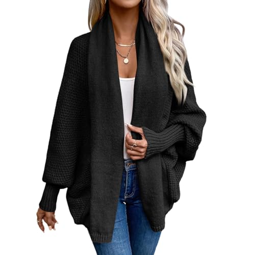 Strickjacke Damen Elegant Einfarbig Strick Cardigan Herbst Winter Open Front Sweater Leichte Langarm Strickcardigan Bequeme Warme Strickjacken Locker Casual Pullover Oversized Strickmantel Outwear von LUNULE