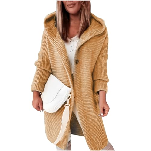 Strickjacke Damen Sweatshirt Damen Parka Damen Winter Outdoor Jacken Für Damen Wasserdicht Einfarbig Langarm Grobstrick Hoodie Jacke Mit Kapuze Herbst Winter Lang Strick Cardigan Damen Frühling von LUNULE